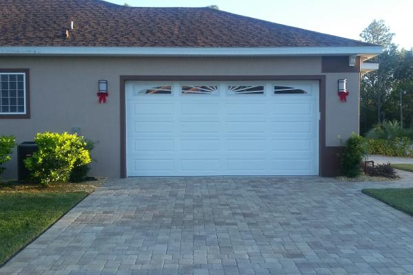 Raised Long Panel Garage Door with 4 Piece Sunburst Glass